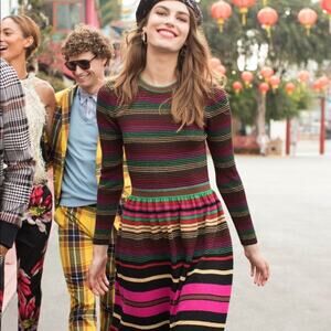 Trina Turk Ikigai Dress | Metallic Midi Sweater | Large